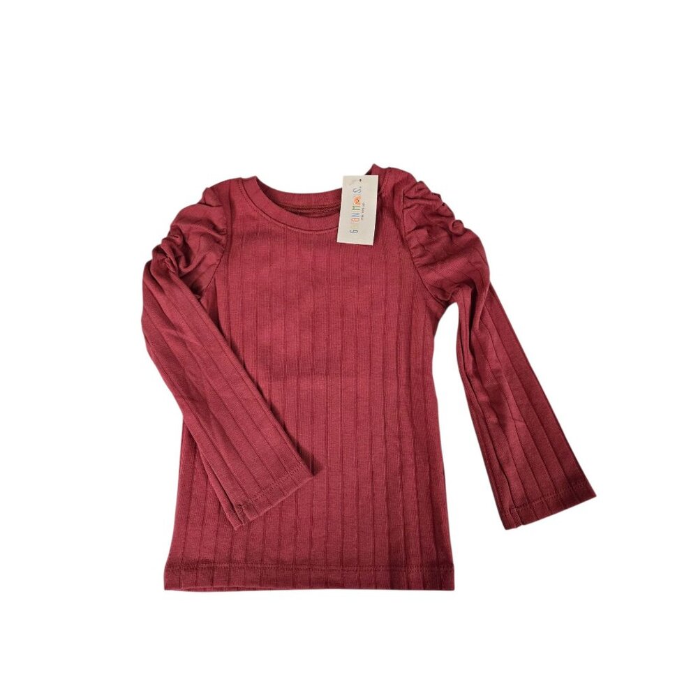 NWT Garanimals Toddler Girl Ruched Sleeve Ribbed Top, Sizes 18M - Maroon
